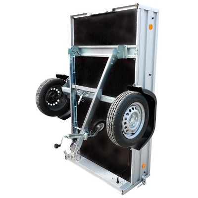 Carrello rimorchio auto monoasse in alluminio con timone pieghevole.