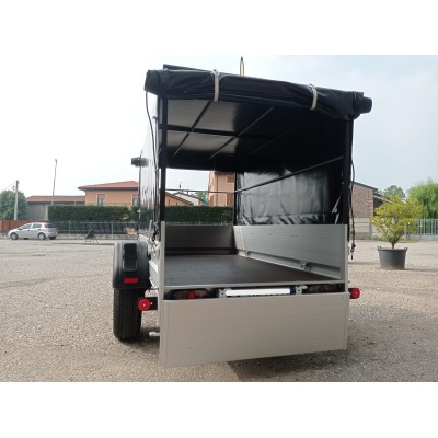 Carrello rimorchio auto mono asse con sponde in alluminio frenato